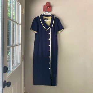Vintage S.L Fashions Navy & Green Collared Maxi Dress 8